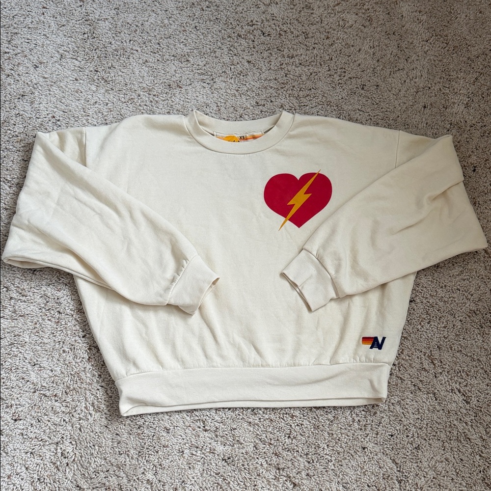 Aviator Nation Cream Crew Red Lightning Heart